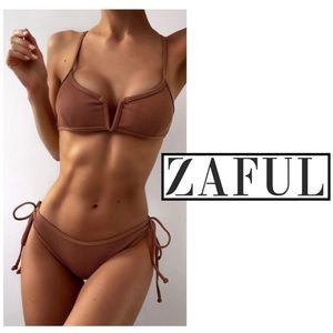 ZAFUL V-Wire Padded Ribbed High Cut Cami Bikini